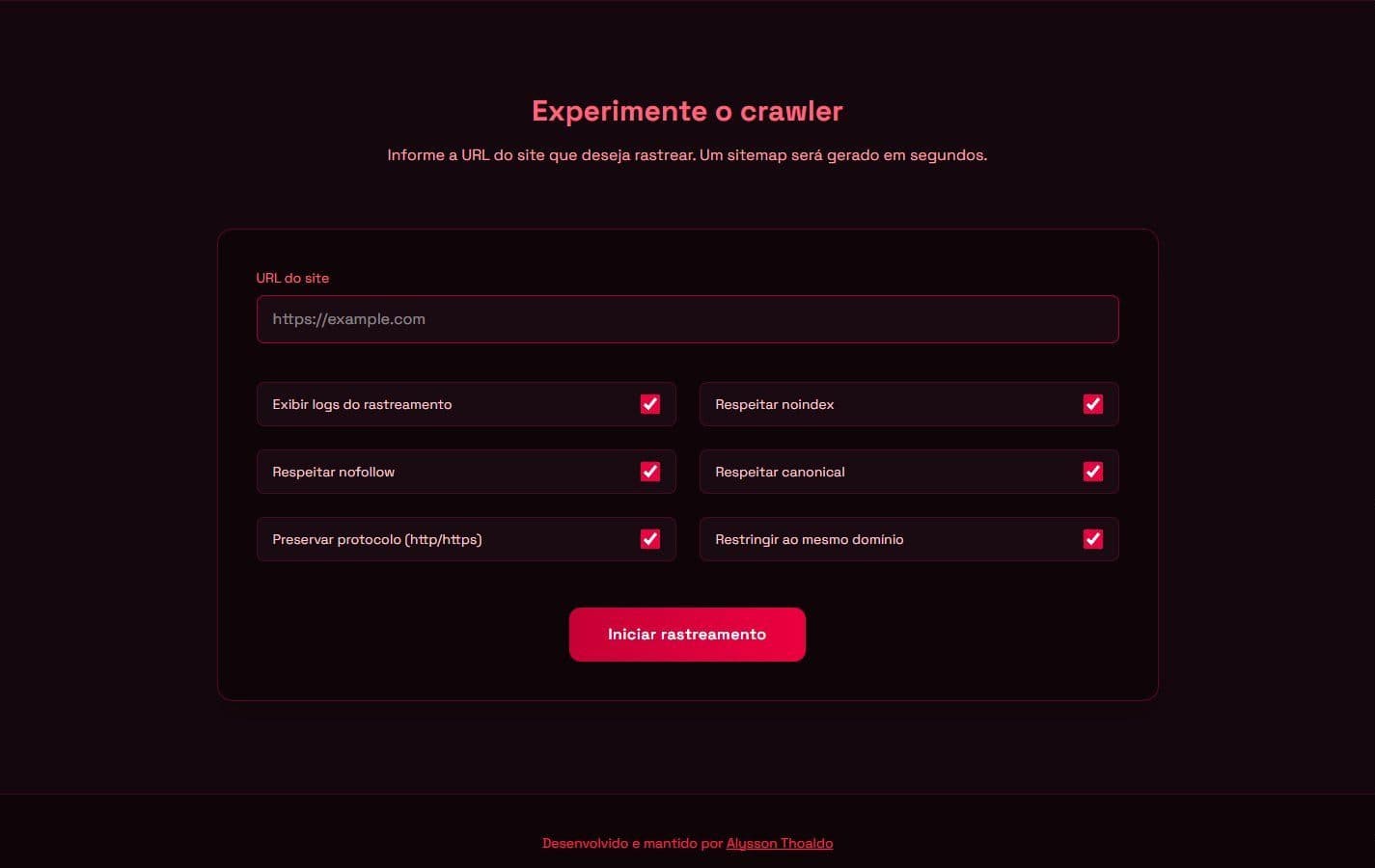 Demo: enter a URL, tune the rules and generate the sitemap.