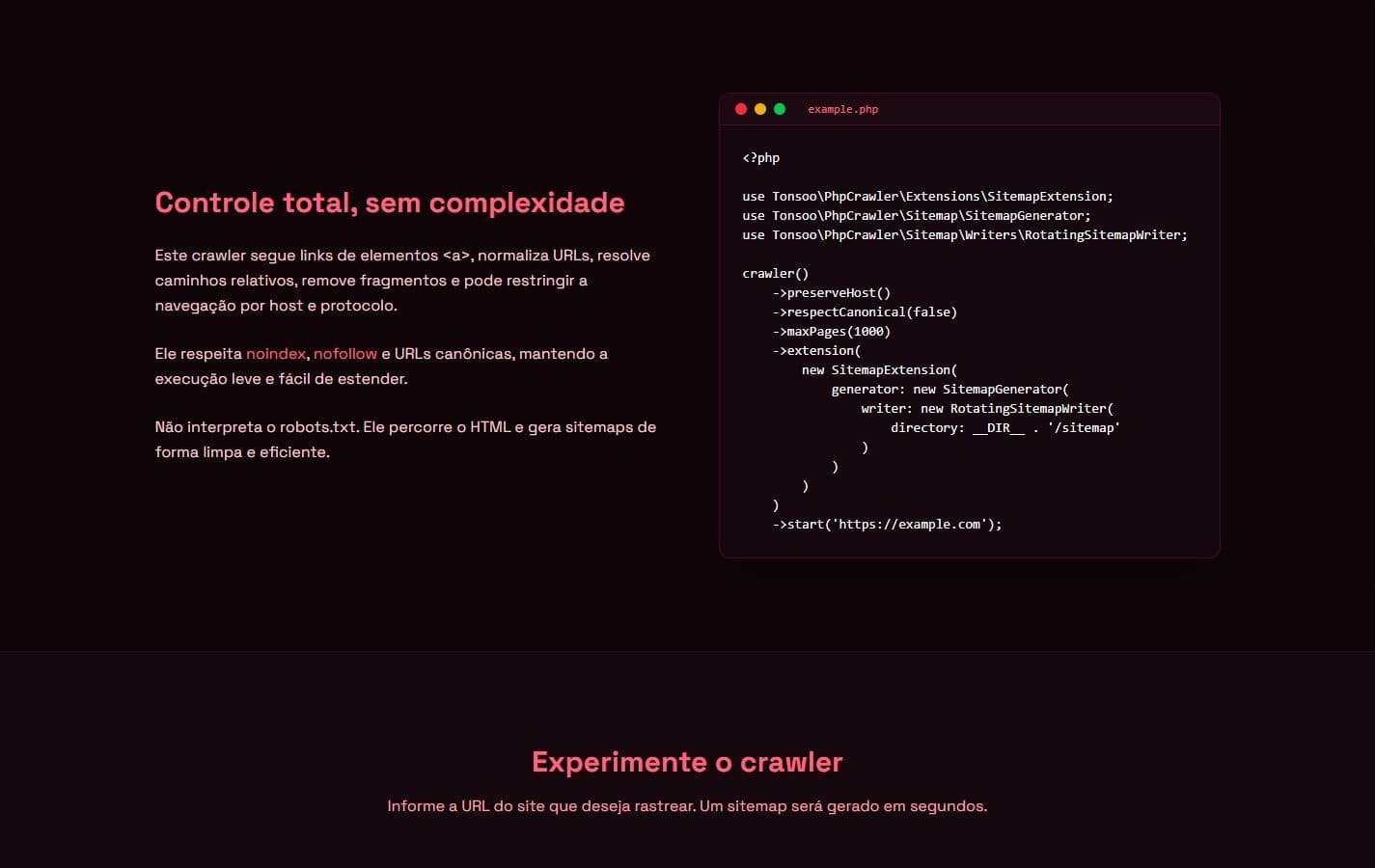 Docs with the usage example next to the explanation.
