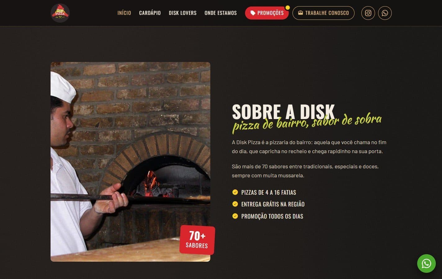 About the pizzeria, with its selling points up front.
